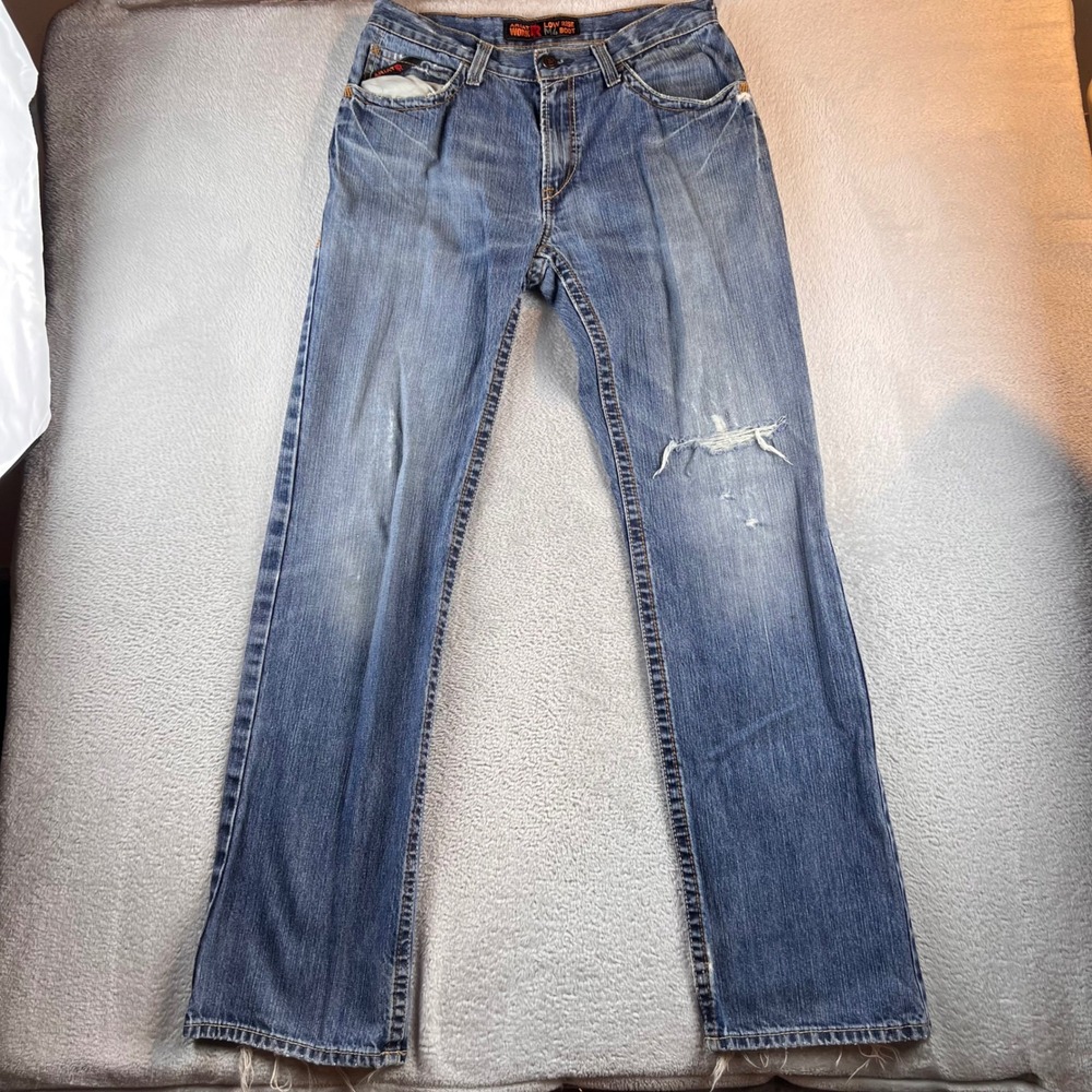 Ariat Work FR M4 Boot Jeans Mens 31x34 (32x35) Blue Bootcut Distressed
